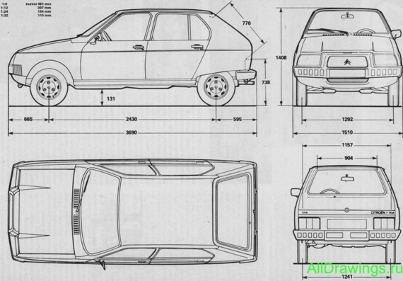 Citroen Visa (1979) (Cитроен Виса (1979)) - чертежи (рисунки) автомобиля